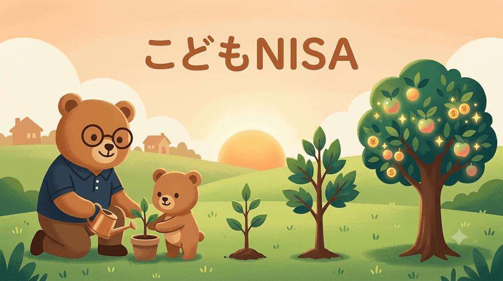 こどもNISAのイメージ｜ちちまるが子どもの未来へお金をつないでいく、2027年開始の新制度のイラスト