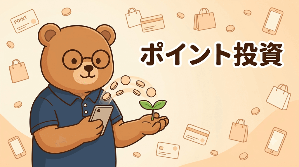 ポイント投資のイメージ｜ちちまるがスマホでたまったポイントを使って投資の第一歩を踏み出すイラスト